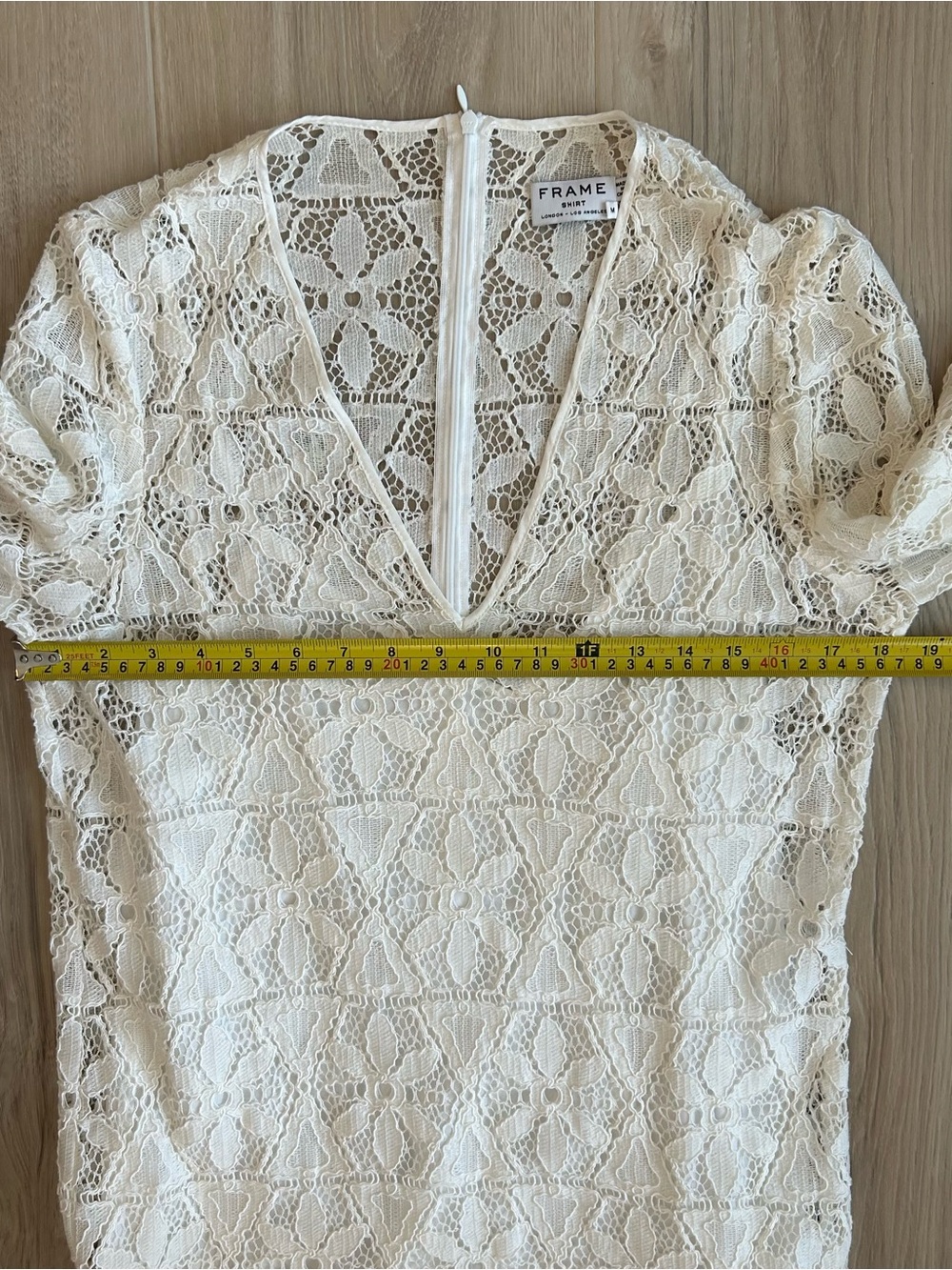 Frame Denim White Lace V-Neck Mini Dress Long Sleeve Sheer Size M - Picture 7 of 7